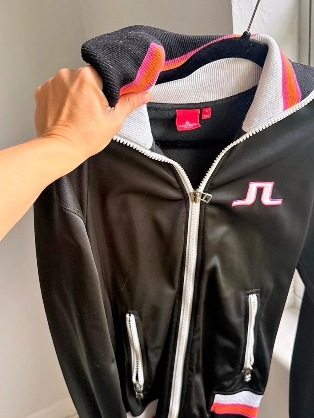 J.LINDEBERG Color Block Varsity Jacket in Black & White Size Large